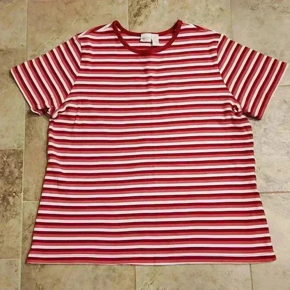 Cherokee Crewneck Striped Short Sleeve Top